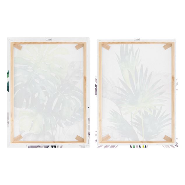 Canvastavlor Exotic Foliage - Fan Palm And Monstera Set I