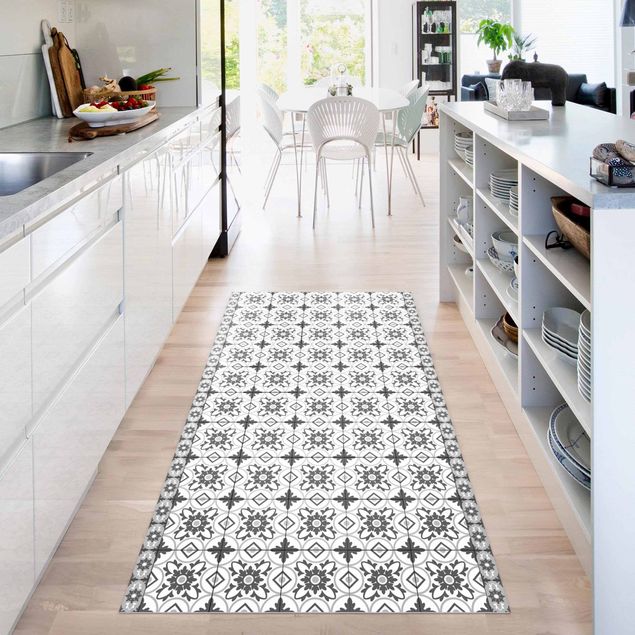 långa mattor Geometrical Tile Mix Flower Grey