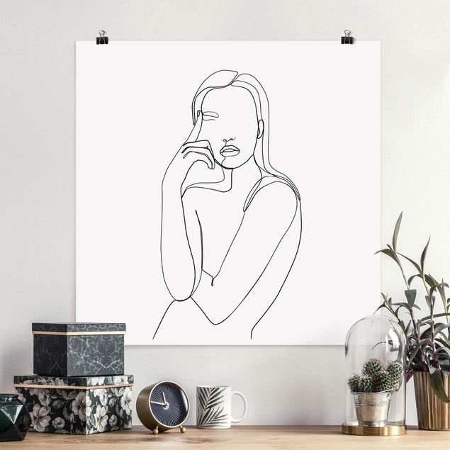 Konststilar Line Art Pensive Woman Black And White