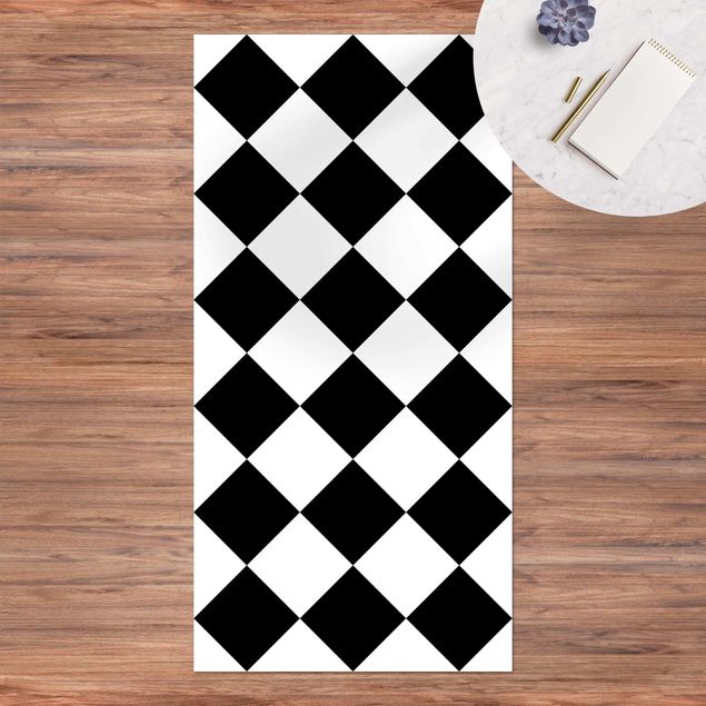 balkongmatta Geometrical Pattern Rotated Chessboard Black And White