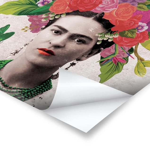 Tavlor röd Frida Kahlo - Flower Portrait