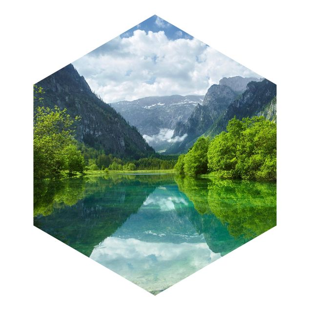 Hexagonala tapeter Mountain Lake With Reflection