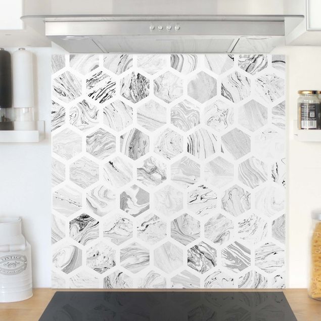 Kök dekoration Marble Hexagons In Greyscales