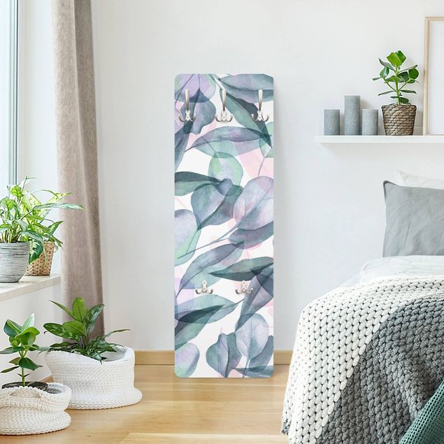 Klädhängare vägg mönster Blue And Pink Eucalyptus Leaves Watercolour