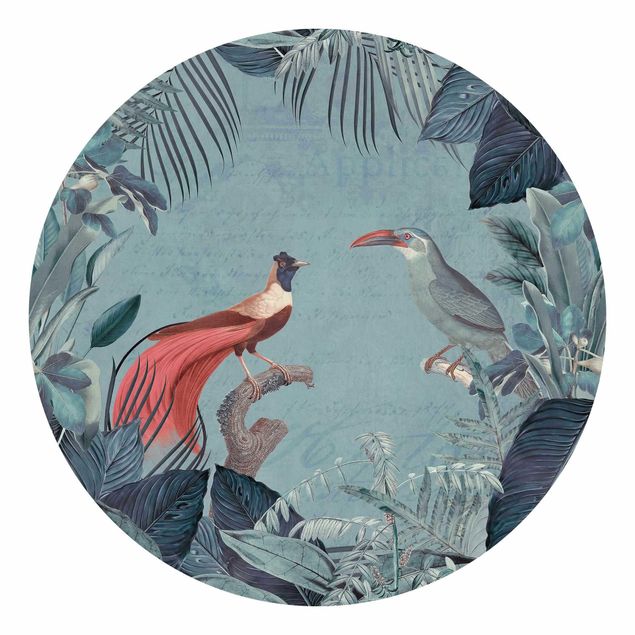 Tapeter modernt Blue Grey Paradise With Tropical Birds