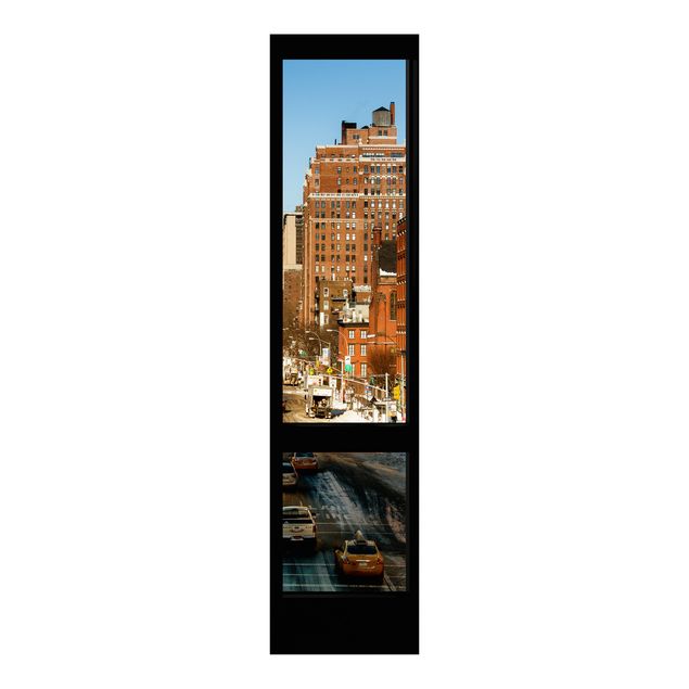 Panelgardiner arkitektur och skyline View From Windows On Street In New York