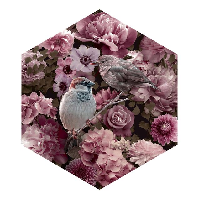 Hexagonala tapeter Floral Paradise Sparrow In Antique Pink
