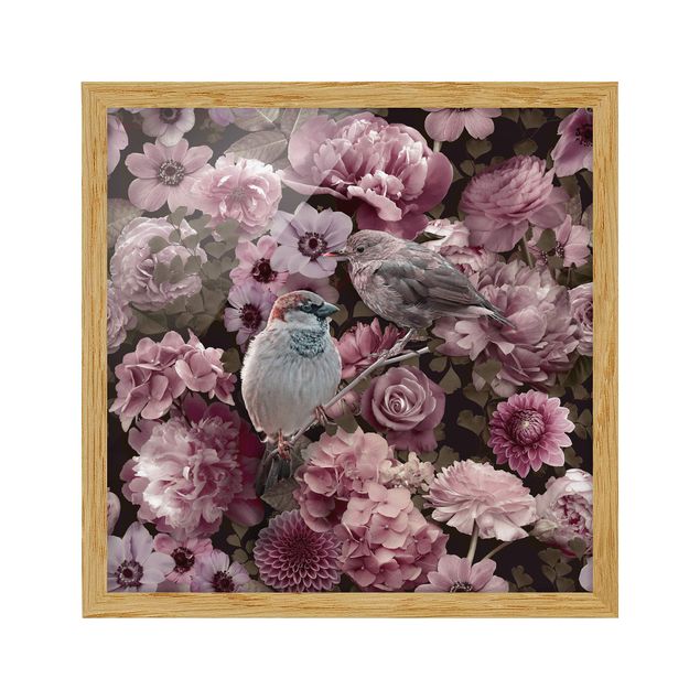 Tavlor blommor  Floral Paradise Sparrow In Antique Pink
