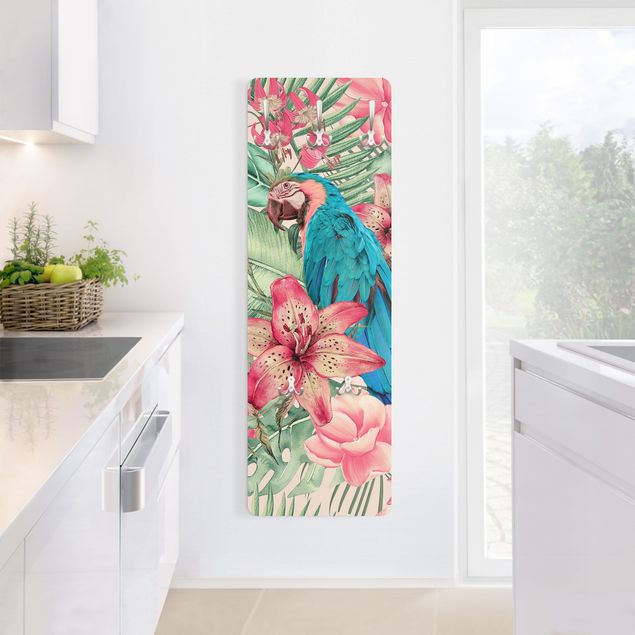 Klädhängare vägg färgglada Floral Paradise Tropical Parrot
