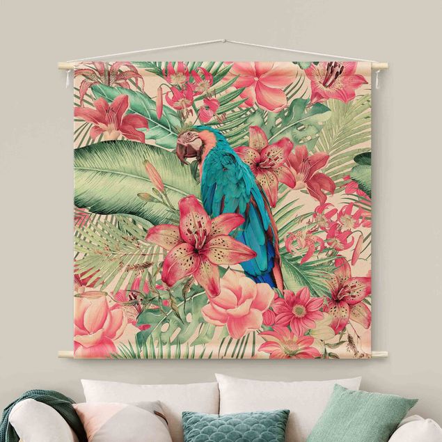 Väggbonad XXL Floral Paradise Tropical Parrot