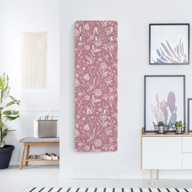 Klädhängare vägg mönster Flower Dance On Antique Pink