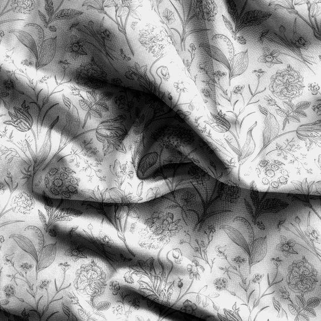 mönstrade gardiner vardagsrum Flower Dance In Gray