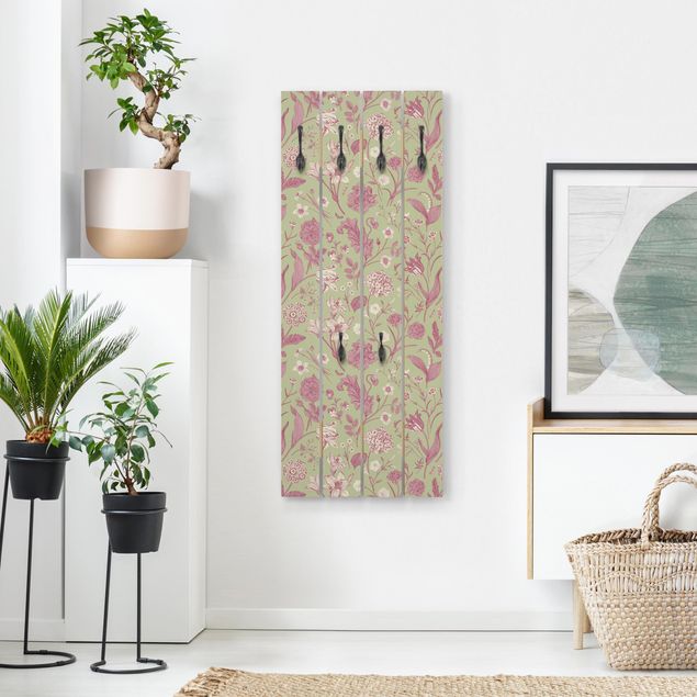 Klädhängare vägg mönster Flower Dance In Mint Green And Pink Pastel