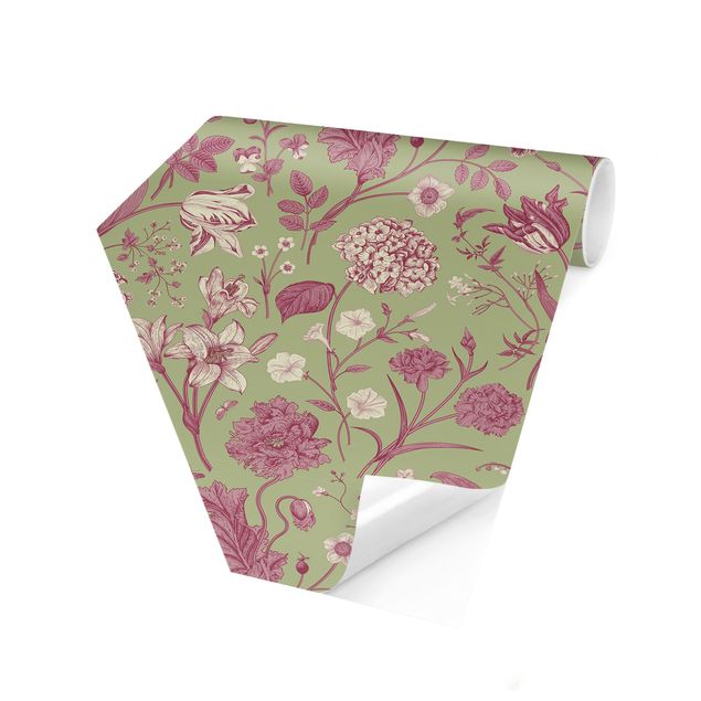 Fototapeter rosa Flower Dance In Mint Green And Pink Pastel