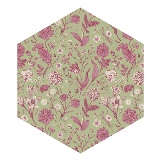 Tapeter Flower Dance In Mint Green And Pink Pastel