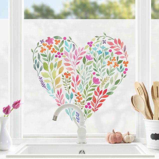 Självhäftande folier Flowery Watercolour Heart-Shaped