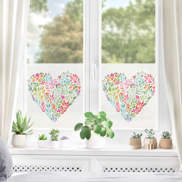 Fönsterfilm - Flowery Watercolour Heart-Shaped