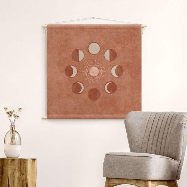 Mandala väggbonad Boho Phases Of the Moon With Sun