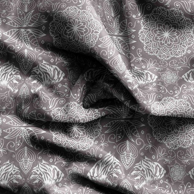 måttbeställd gardin Boho Tiger Pattern With Mandala In Warm Grey