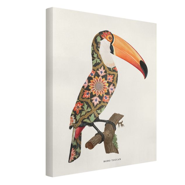 Canvastavlor vintage Boho Birds - Toucan