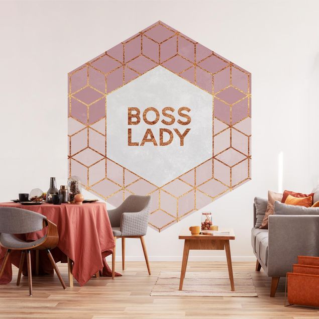 Fototapeter guld och silver Boss Lady Hexagons Pink