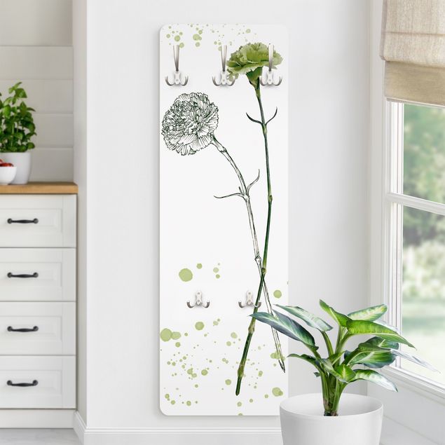 Klädhängare vägg blommor  Botanical Watercolour - Carnation