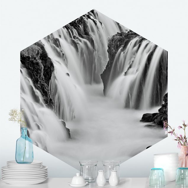 Fototapeter vattenfall Brúarfoss Waterfall In Iceland Black And White