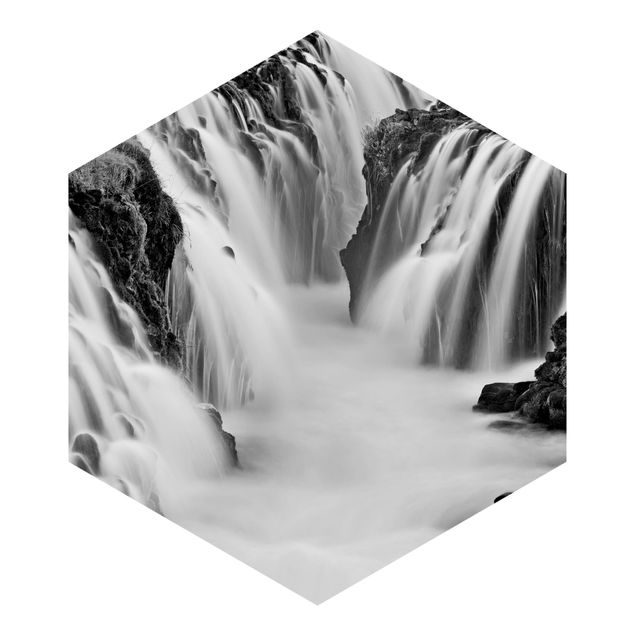 Fototapeter beige Brúarfoss Waterfall In Iceland Black And White