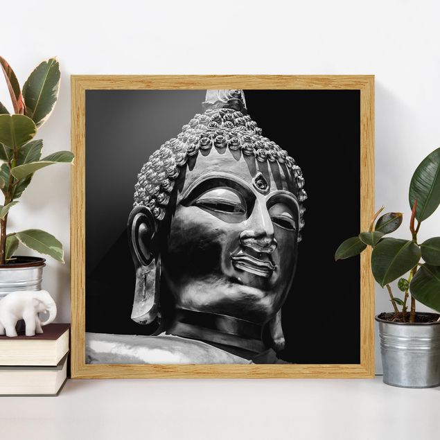 Tavlor med ram svart och vitt Buddha Statue Face