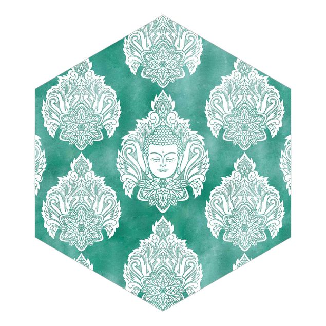 Tapeter Buddha And Lotus Emerald Pattern