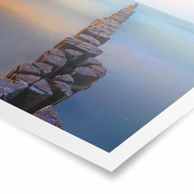 Posters landskap Groynes At Sunset At The Ocean