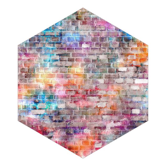 Hexagonala tapeter Colourful Shabby Brick Wall