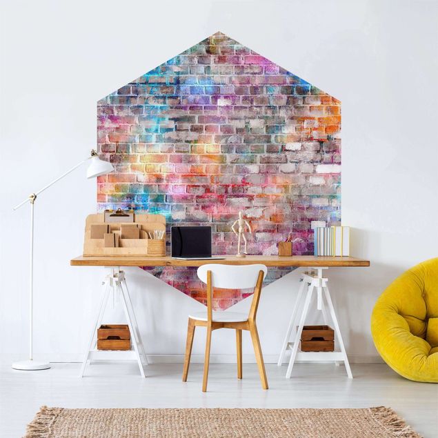 Fototapeter tegelsten Colourful Shabby Brick Wall