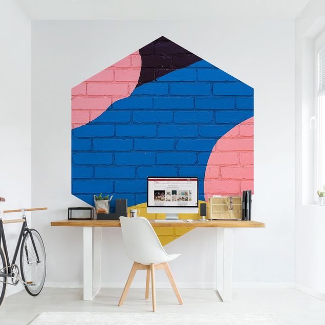Hexagonala tapeter Colourful Brick Wall In Blue And Pink