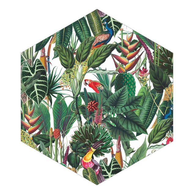 Fototapeter grön Colourful Tropical Rainforest Pattern