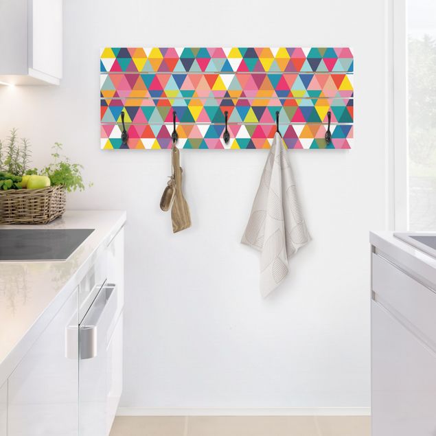 Klädhängare vägg trälook Colourful Triangle Pattern