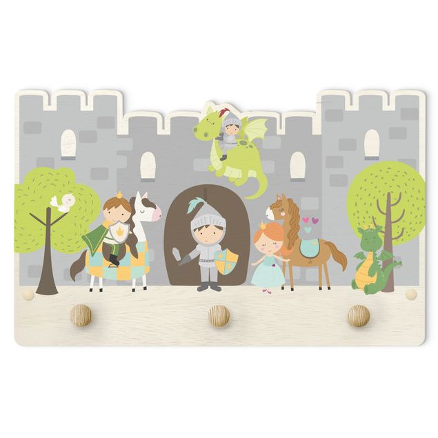 Klädhängare vägg Castle Knight Dragon Princes And Princess