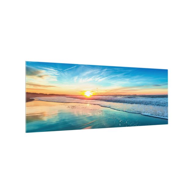 Spritzschutz Glas - Romantischer Sonnenuntergang am Meer - Panorama - 5:2