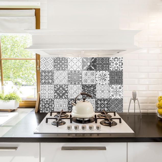 Stänkskydd kök glas mönster Tile Pattern Mix Gray White