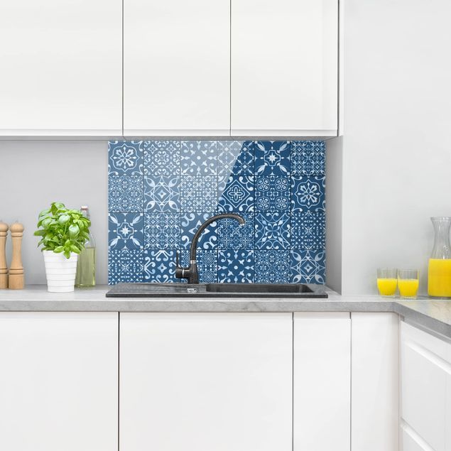 stänkskydd kök glas mönster Pattern Tiles Navy White