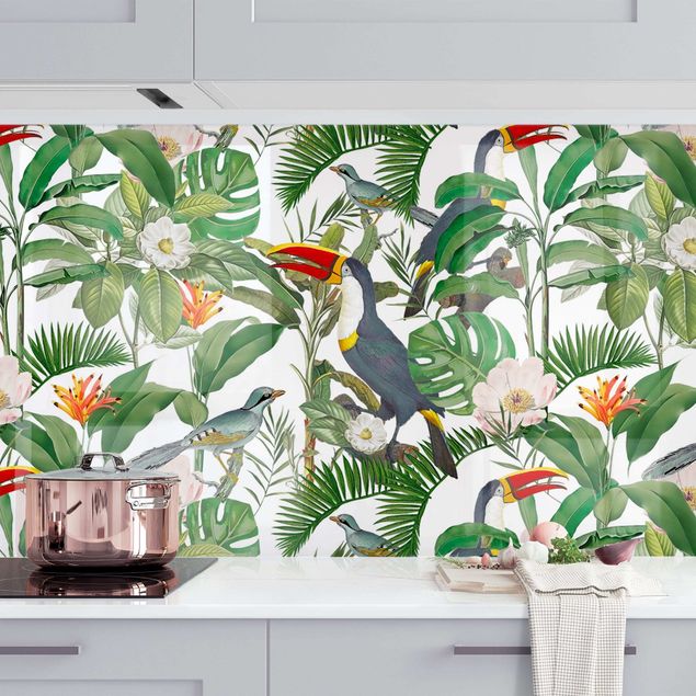 Kök dekoration Tropical Toucan With Monstera And Palm Leaves II