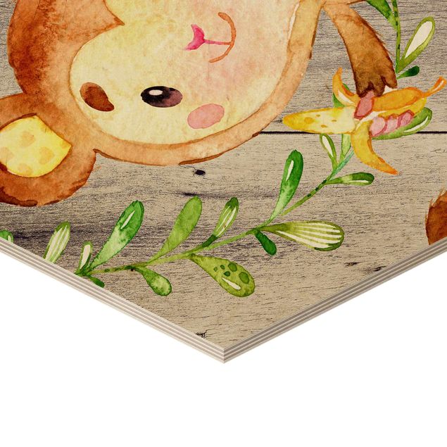 Hexagonala tavlor Watercolor Monkey On Wood