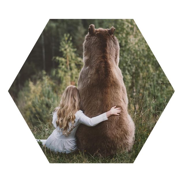 Tavlor djur Girl With Brown Bear