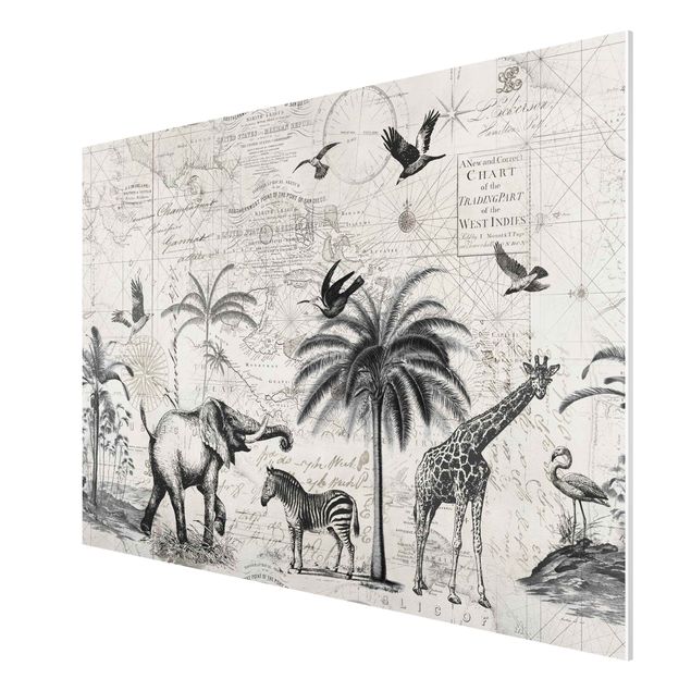 Tavlor giraffer Vintage Collage - Exotic Map