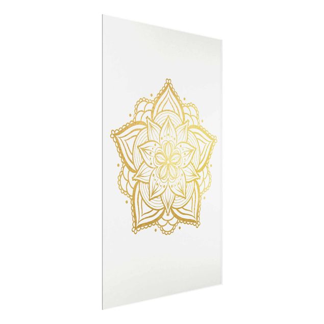 Tavlor mönster Mandala Flower Illustration White Gold