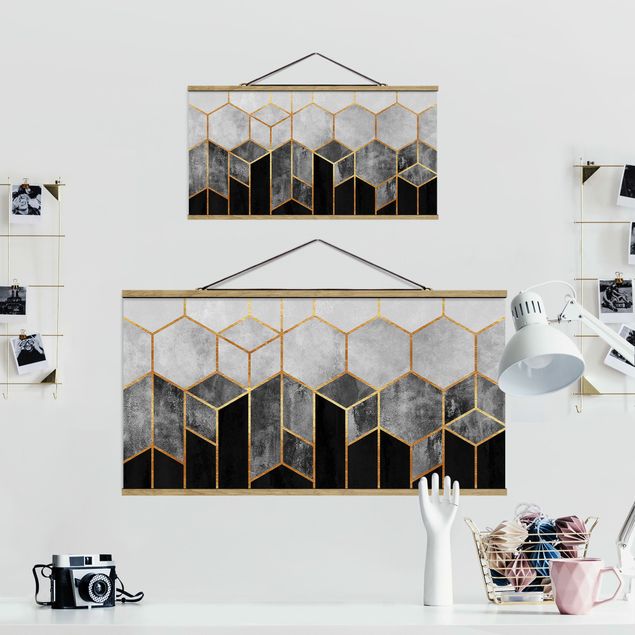 Tavlor Golden Hexagons Black And White