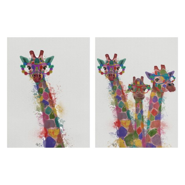 Tavlor modernt Rainbow Splash Giraffes Set I