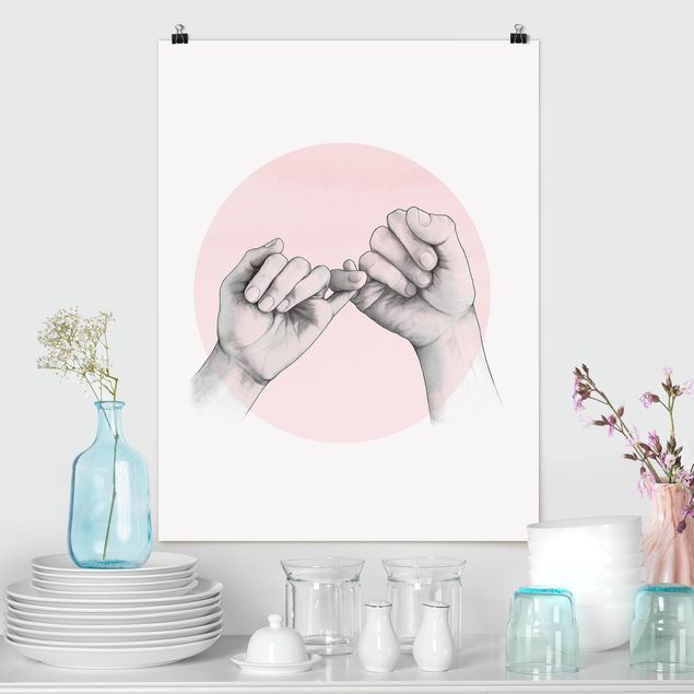 Posters konstutskrifter Illustration Hands Friendship Circle Pink White