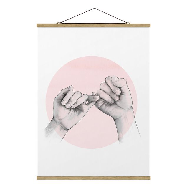 Tavlor porträtt Illustration Hands Friendship Circle Pink White