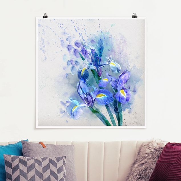 Posters blommor  Watercolour Flowers Iris